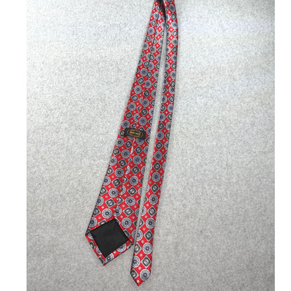 Duomo Milano Mens‎ Red Geometric Medallion Silk Tie Handmade Red Grey Black - Picture 3 of 5